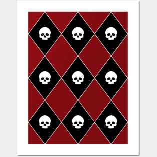 Harlequin Skull Pattern (Red) Posters and Art